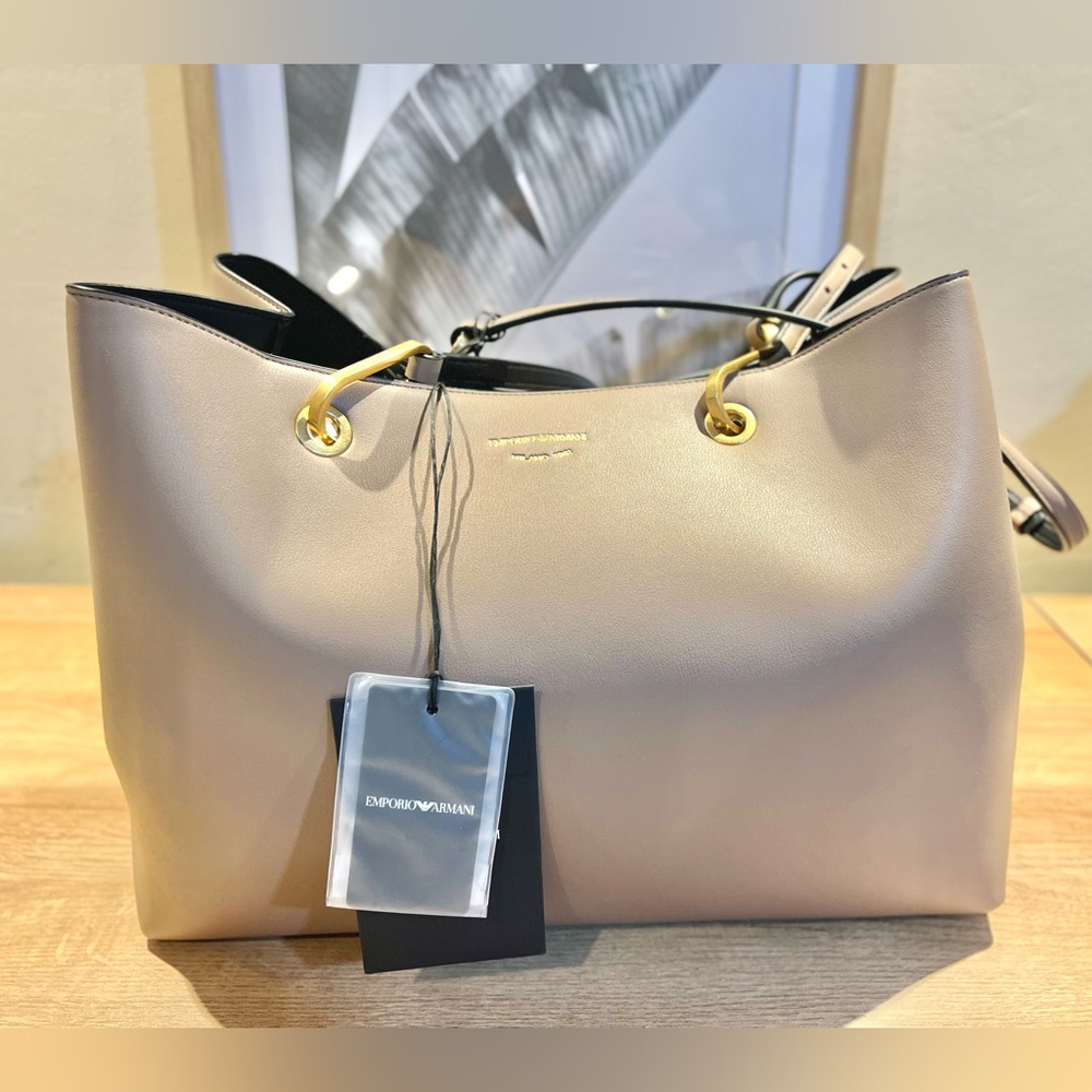 Armani Tote Bag, Shopper, Taupe, adjustable straps, NWT